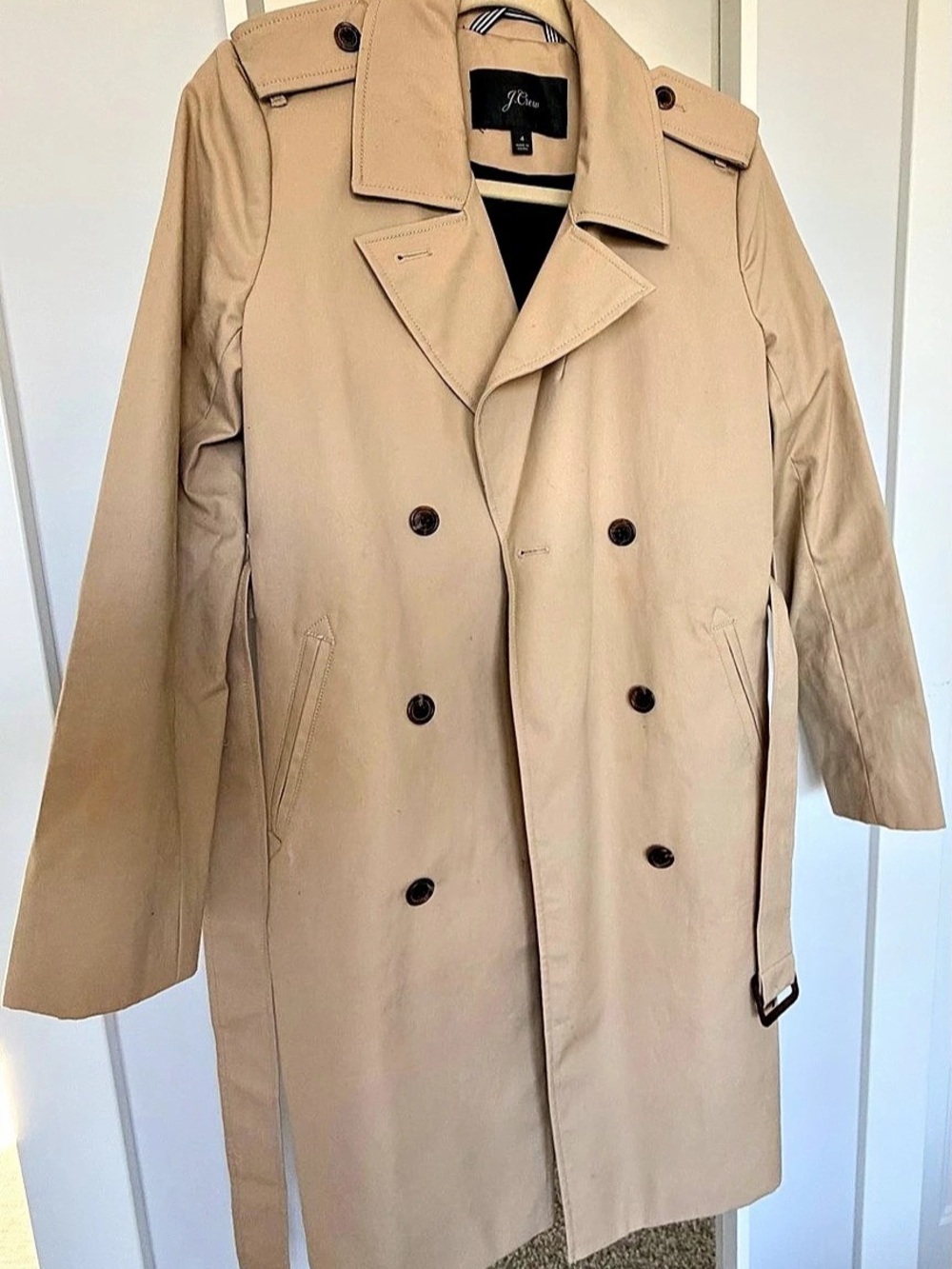 J.Crew Collection Icon Trench Coat Khaki Cotton Belted Size 4